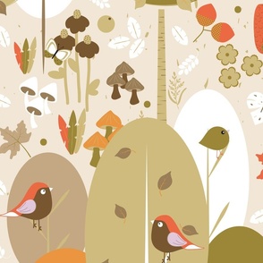 Large / Woodland Wonderland - Creamy Beige - Earth Colors - Wildlife - Forest - Whimsical - Hedgehog - Squirrels - Kids - Porcupine - Outdoors - Earth Tones - Autumn - Fall