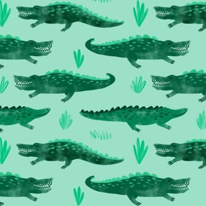   Crocodiles On Green - Medium Print 