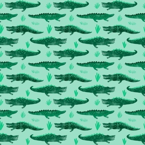 Crocodiles On Green - Small Print 