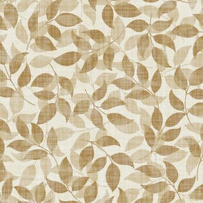 Life size overlapping leafy twigs, textured light beige and warm tan