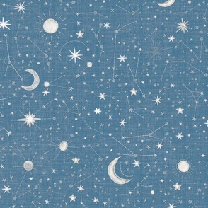 Embroidered Denim - Stitched stars and constellations Light blue jeans L