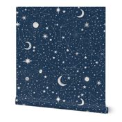 Embroidered Denim - Stitched stars and constellations blue denim L