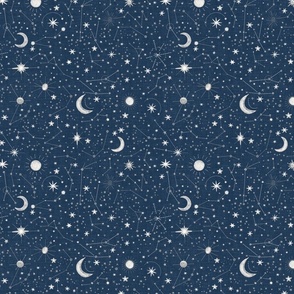 Embroidered Denim - Stitched stars and constellations blue denim M