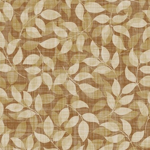 Life size overlapping leafy twigs, textured warm caramel brown and beige