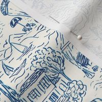 Turkish Sea Side Toile de Jouy in Blue and Creme White _ Micro