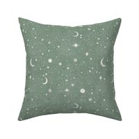 Embroidered Denim - Stitched stars and constellations Sage green jeans M