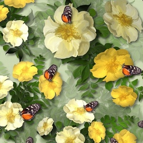 Wildflower Artwork Painted Botanical Rose Mural, Allover Country Chic Floral Design, Botanical Garden Dreamscape Wildflower Art, Painted Floral Rose Wallpaper, Country Chic Allover Floral Botanical Garden, Butterfly Garden Paradise, MEDIUM SCALE
