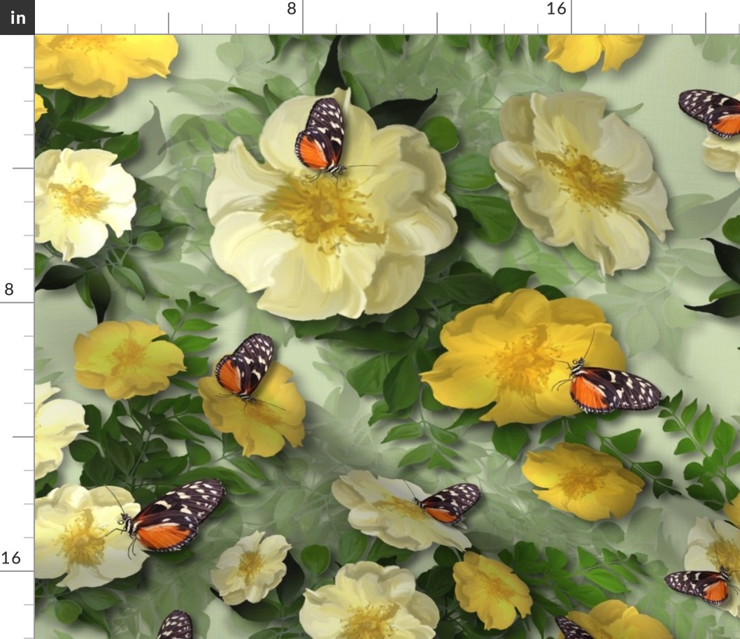 Wildflower Artwork Painted Botanical Rose Mural, Allover Country Chic Floral Design, Botanical Garden Dreamscape Wildflower Art, Painted Floral Rose Wallpaper, Country Chic Allover Floral Botanical Garden, Butterfly Garden Paradise, MEDIUM SCALE