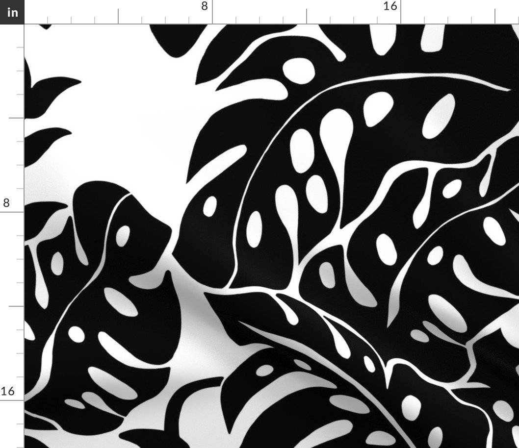 jumbo-Monstera Jungle Silhouettes-black leaves on white