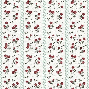 Vintage floral stripes pattern red, green and white