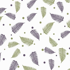 Fern Forest Lavender Tropical Tossed Ferns Medium Scale Wallpaper Home Decor Fabric