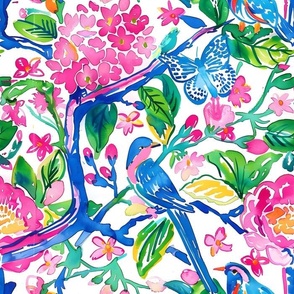 Preppy chinoiserie birds and flowers