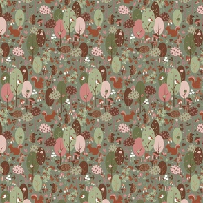 XS / Woodland Wonderland - Earthy Olive Green - Earth Tones - Earth Colors - Wildlife - Forest - Whimsical - Hedgehog - Squirrels - Kids - Porcupine - Outdoors