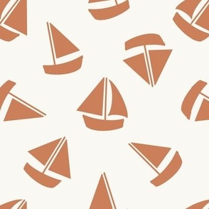 7x8 Sailboats tossed brown, neutrals 