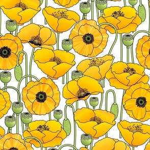 Romantic Modern Yellow Poppy Flowers // Medium Small Scale - 536 DPI