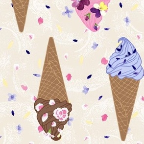 Medium Flower Topped Ice Cream Cones with Sprinkles on cream Texture