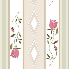 striped floral wallpaper with roses 