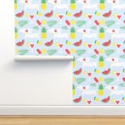 Dachshund-themed Summer Pattern Tutti Fruity on Light Blue