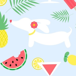 Dachshund-themed Summer Pattern Tutti Fruity on Light Blue