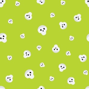 Midi – Cute Halloween Ghostly Skulls – Tossed Blender – Lime Green & White