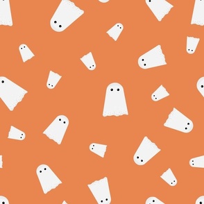 Midi – Cute Halloween Ghostly Ghosts – Boo! – Tossed Blender – Burnt Orange & White