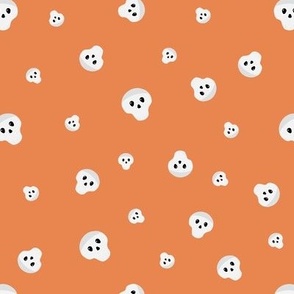 Mini – Cute Halloween Ghostly Skulls – Tossed Blender – Burnt Orange & White