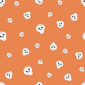  Midi – Cute Halloween Ghostly Skulls – Tossed Blender – Burnt Orange & White