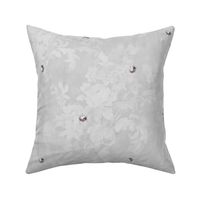 Grey filigree and ladybirds in white - L - botanical baroque flora and fauna