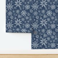 Jumbo - Modern & Stylised Layered Christmas Festive Snowflakes - Midnight Navy Blue & Winter White