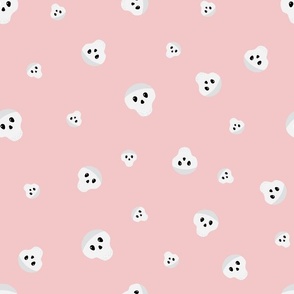 Midi – Cute Halloween Ghostly Skulls – Tossed Blender – Rose Quartz Pink & White