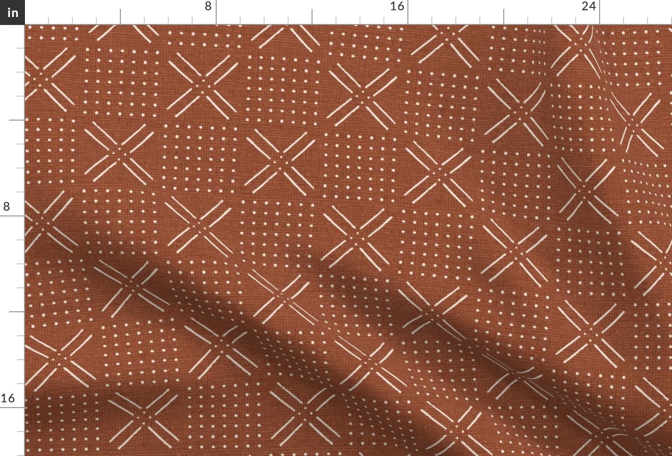 Rust mud cloth,  woven-look X Checkers, Med. scale