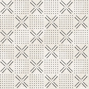 Ivory black mud cloty woven-look X-checkers, Medium Scale