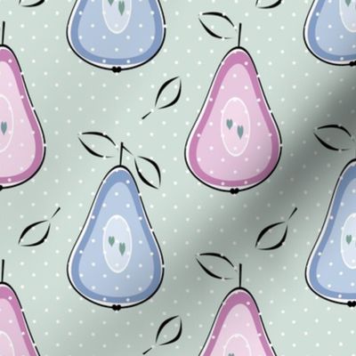 pink blue pears retro polka dot pattern