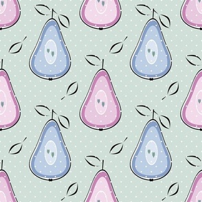 pink blue pears retro polka dot pattern