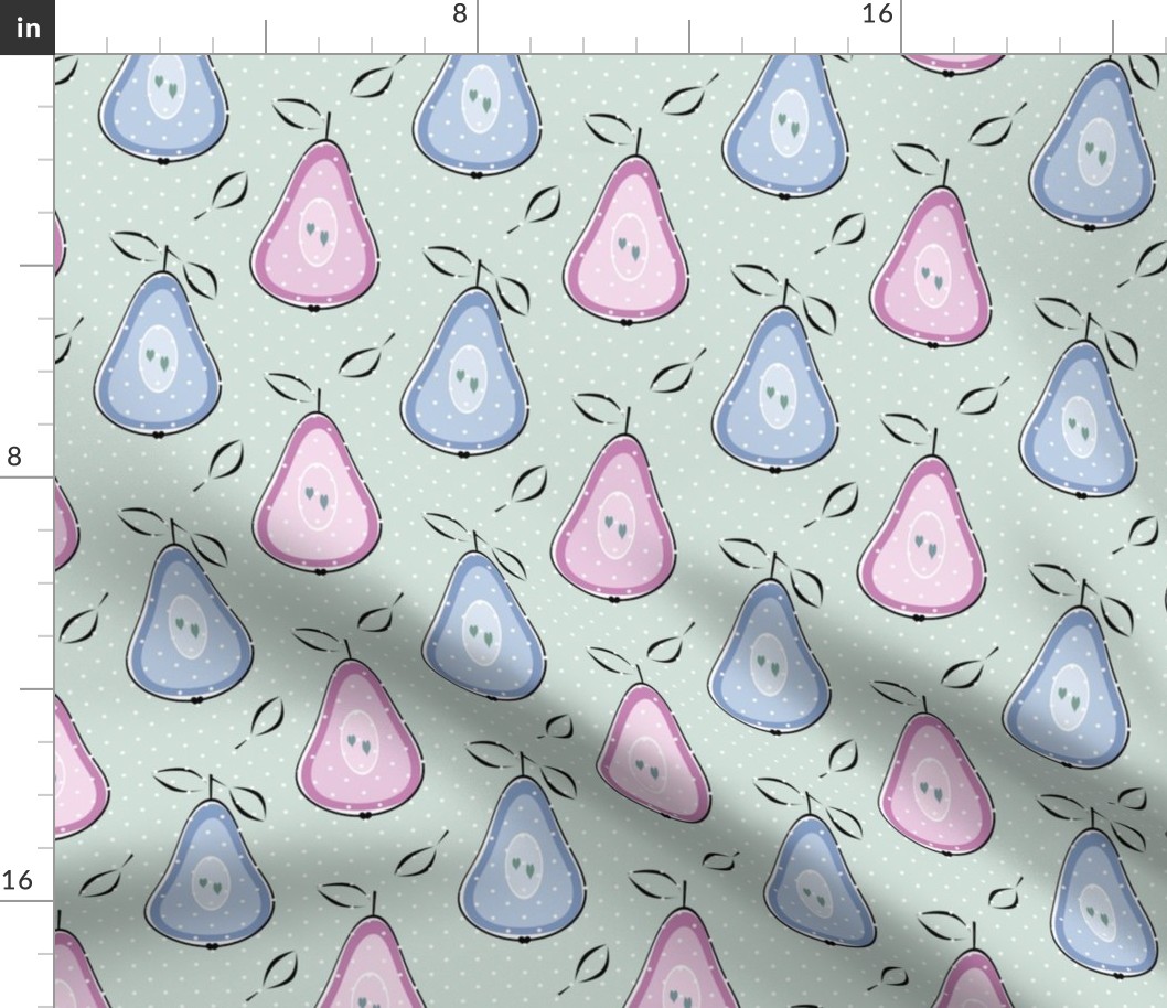 pink blue pears retro polka dot pattern