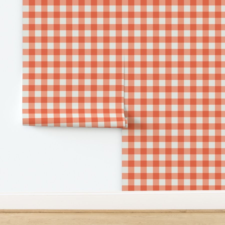 Peach Gingham Check Medium Pattern - Classic Country Chic Fresh and Modern Design for Home Decor and Apparel