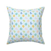 3.5x3.8 Small Colourful summer sailboats on light blue 