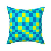 Neon Tropical Summer Checkerboard Cyan Blue lime by Jac Slade