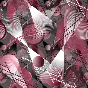 Gray, burgundy, white abstract pattern with randomly arranged circles and lines.