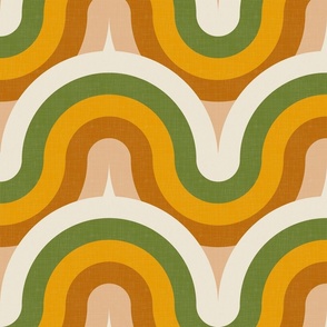 Groovy Geometry, Retro Waves - Vintage Summer Camp in the Woods Color Palette / Large