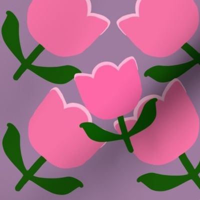  Pink Floral / Pink Flowers - Purple Background / Pink Flower Garden
