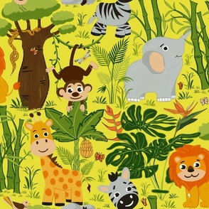 jungle safari on vibrant yellow