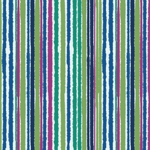 Irregular Brush Strokes Vertical Stripes, Blue Green and Fuchsia 
