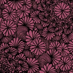 Sea Anemone Mandala Flowers  Black Line Art Dark Rose Pink