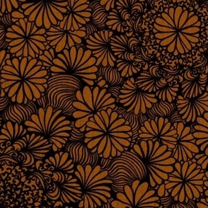 Sea Anemone Mandala Flowers Dark Orange Yellow and Black Line Art