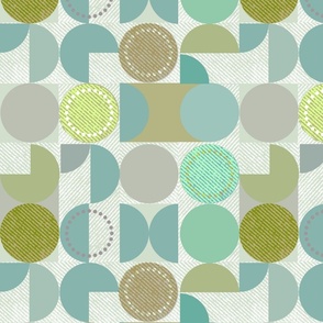 Geometric gray, green, turquoise pattern on a light background.