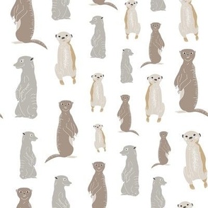 Cute hand drawn meerkat family happily hanging out together on a white background