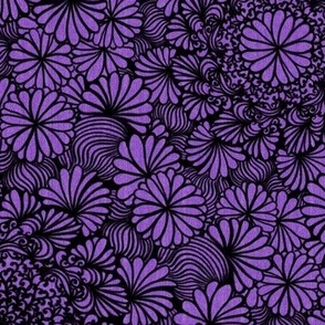 Sea Anemone Mandala Flowers Violet Purple and Black Line Art