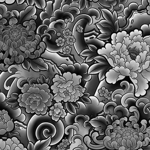 L // floral pattern gray large scale