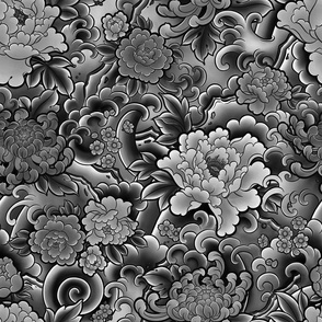 M // floral pattern gray large scale